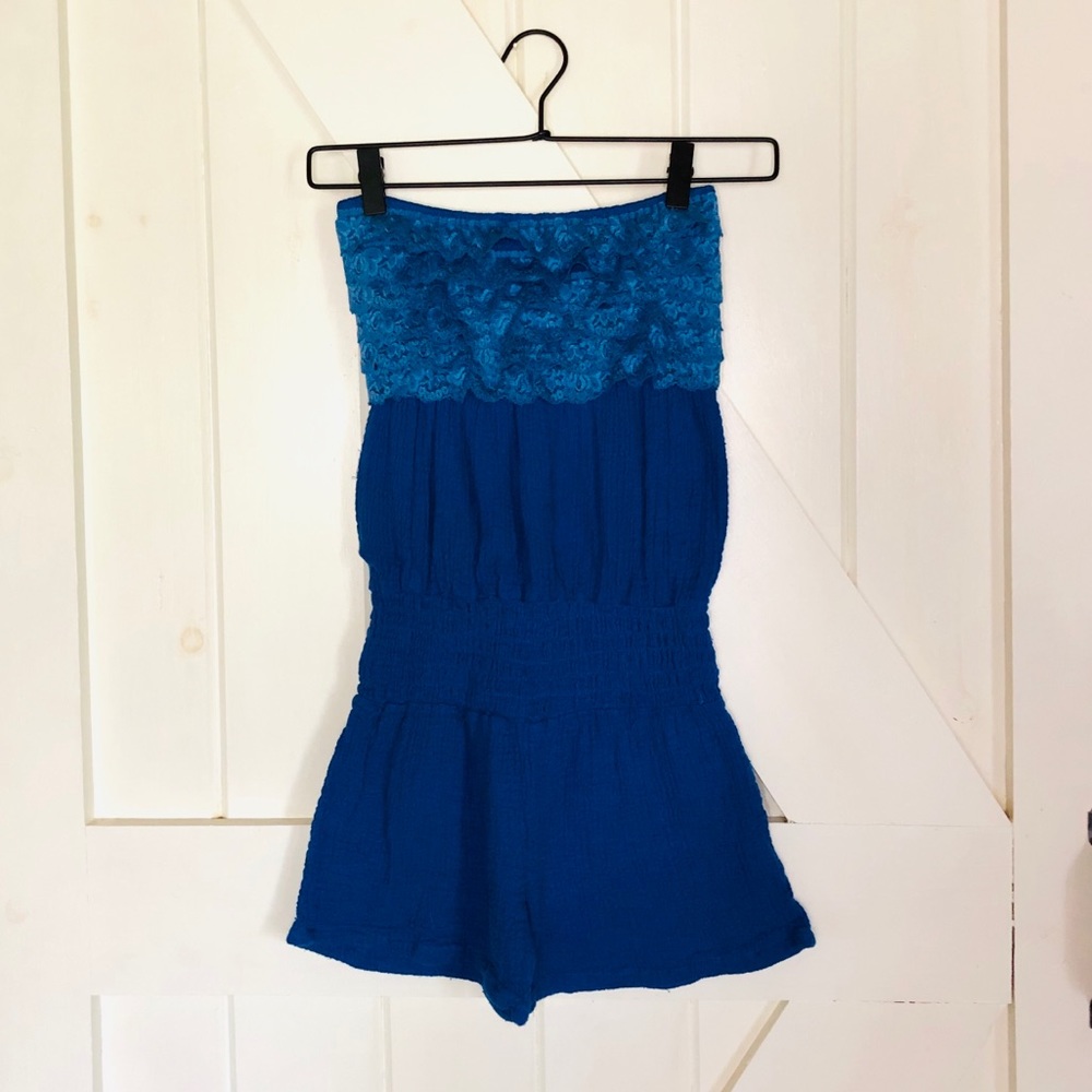Madrag Strapless Romper Blue Lace M
